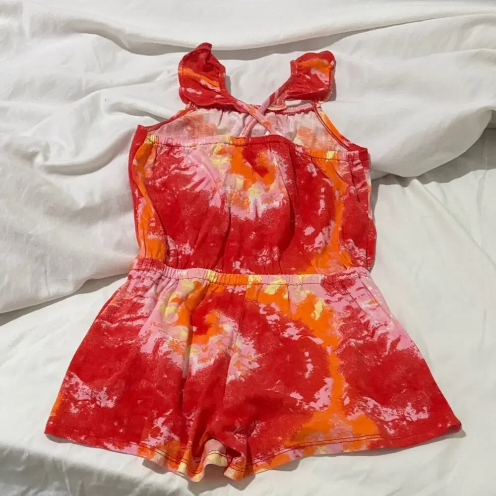 Harper Canyon 7 Colorful Tie-Dye Kids reddish pink Romper nwot cotton